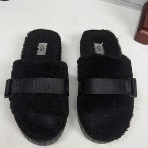 UGG Black Fuzzy Fluff Up Slide Sandals